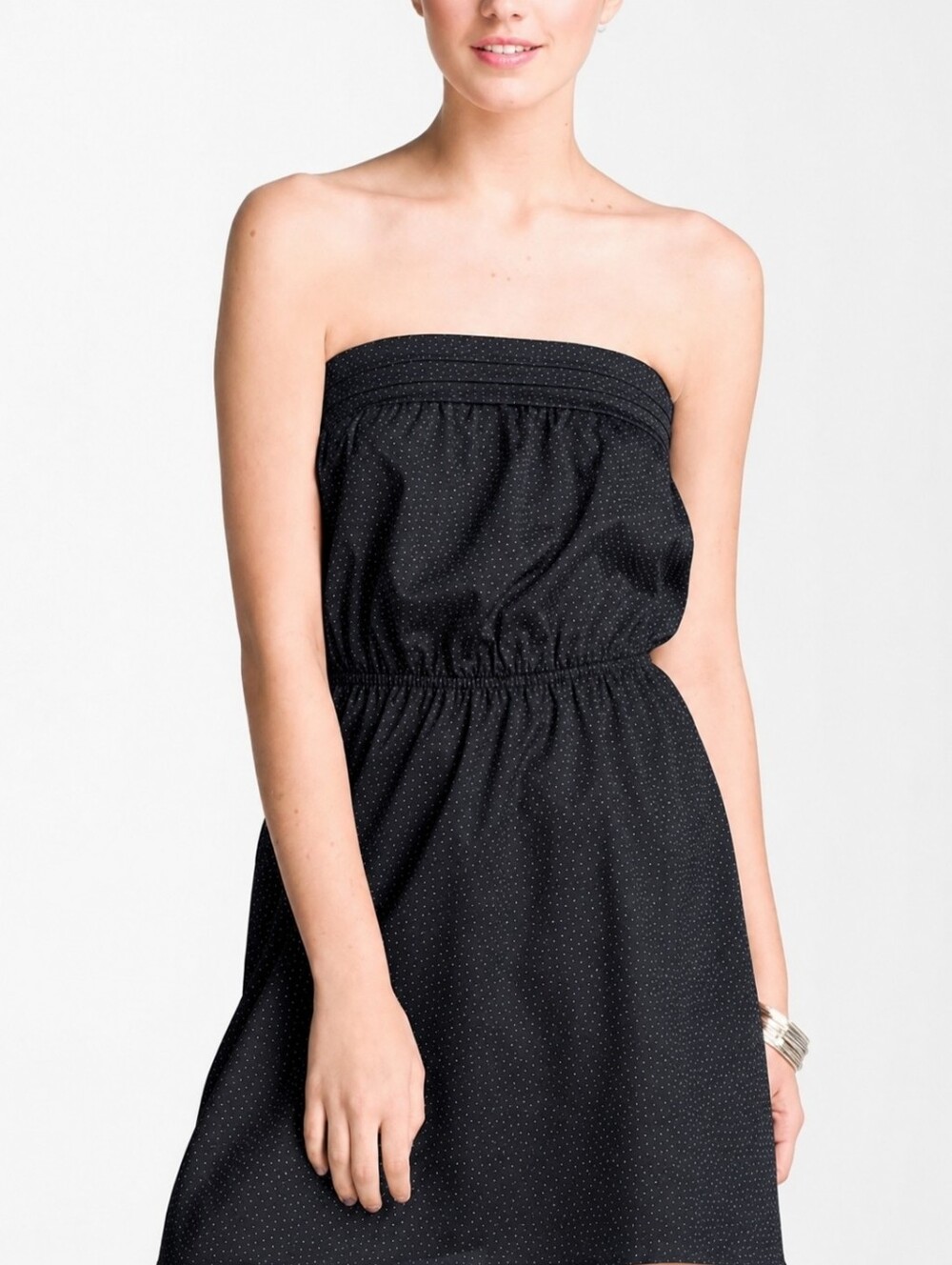 Mimi Chica Strapless Mini Dress Black with White Micro Dots  sz M